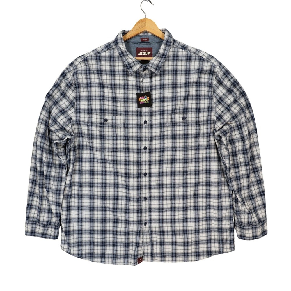 Alesbury Flannel Mens XXL Blue Excellent Plaid Long Sleeve Button Up Shirt